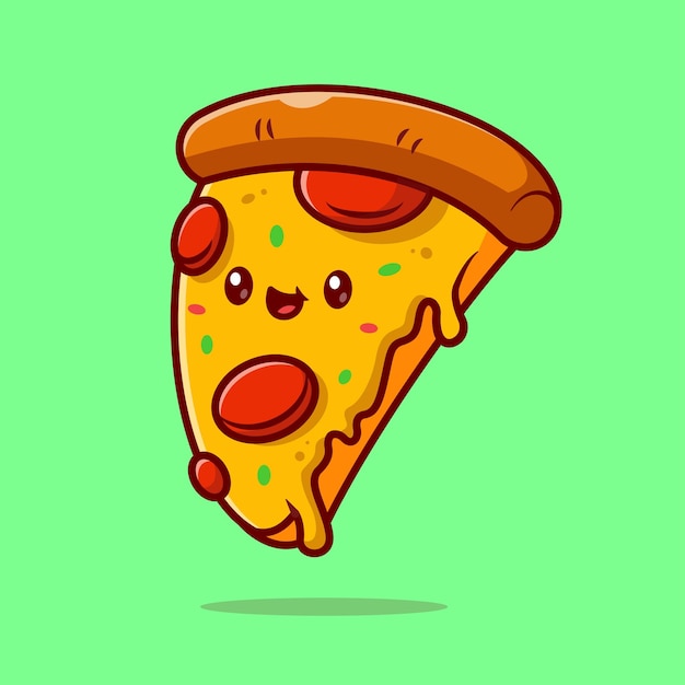 Cute Smiling Pizza Slice Cartoon Vector Icon Illustration Food Object Icon Concept Isolated Premium