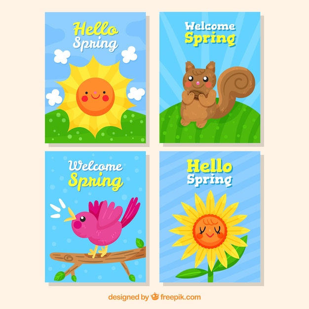 Free vector cute spring card collection