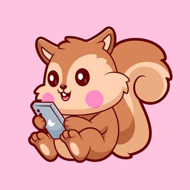 Free Vector cute squirrel playing phone cartoon vector icon illustration animal technology isolated flat vector