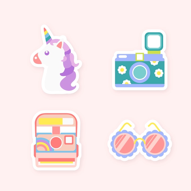 Free Vector cute sticker collection vector