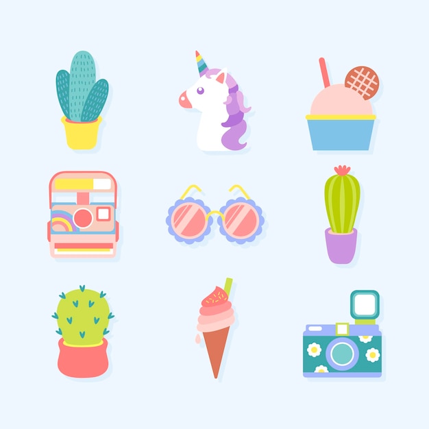 Free Vector cute sticker collection