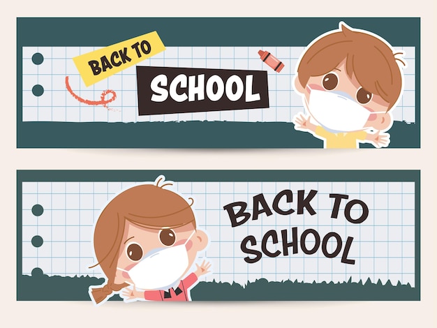 Cute Student Back to school during virus outbreak in new normal banner