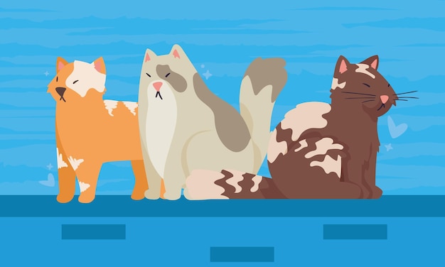 Free vector cute three cats playing