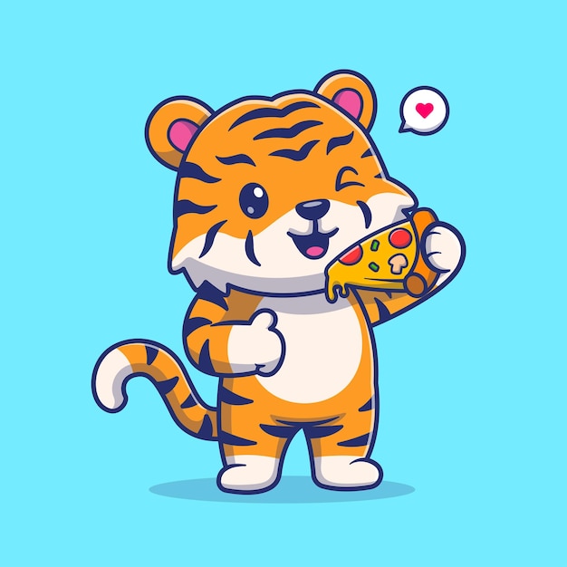 Free vector cute tiger eating pizza cartoon vector icon illustration animal food icon concept isolated flat