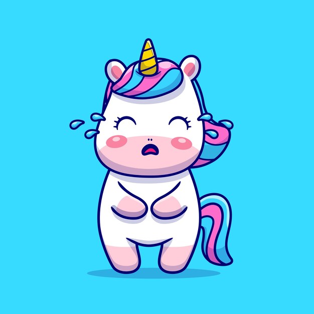 Cute Unicorn Crying Cartoon Icon Illustration.