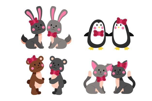 Cute valentine's day animal couple pack