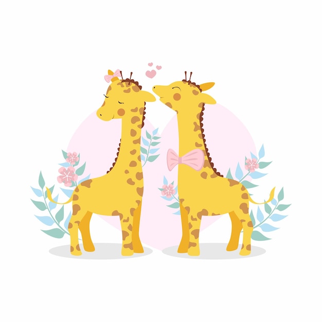 Free Vector cute valentine's day giraffe couple