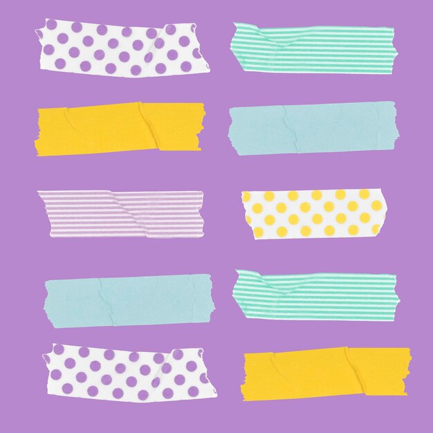 Cute washi tape sticker, colorful collage element vector set