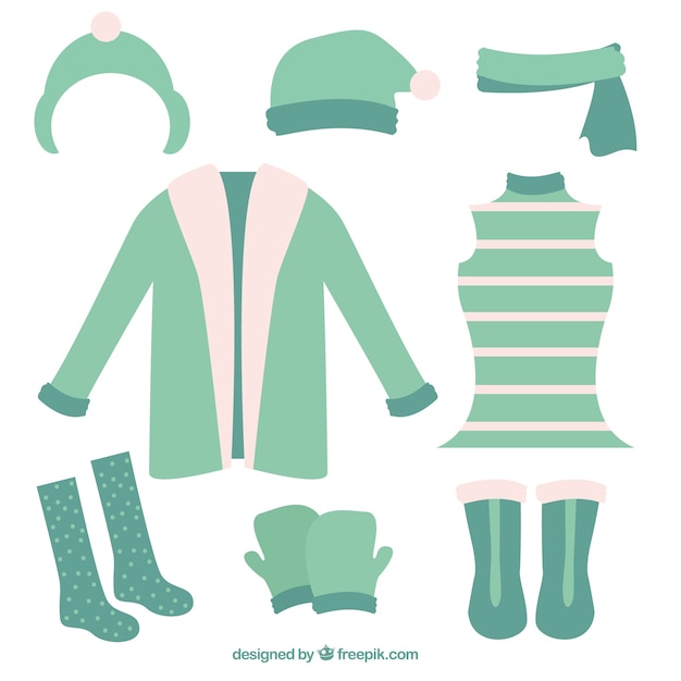 Free vector cute winter clothes set