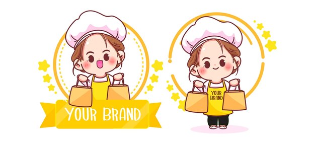 Cute woman chef logo