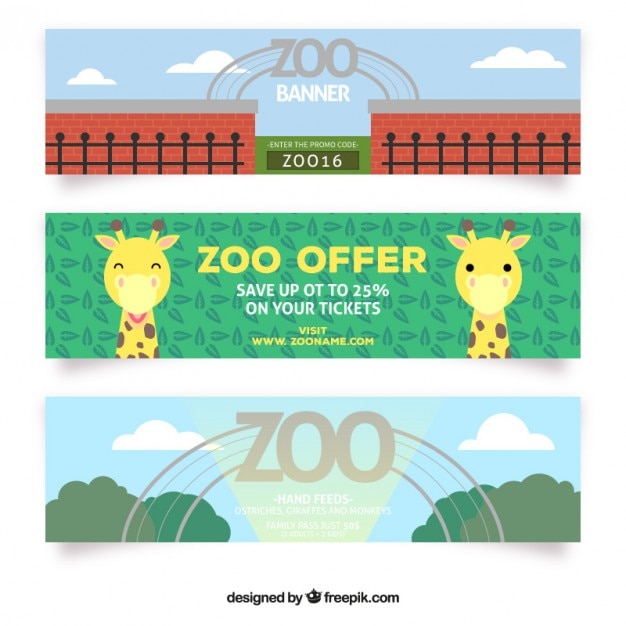 Free Vector cute zoo offer banners