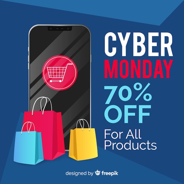 Free vector cyber monday sales background with smartphone