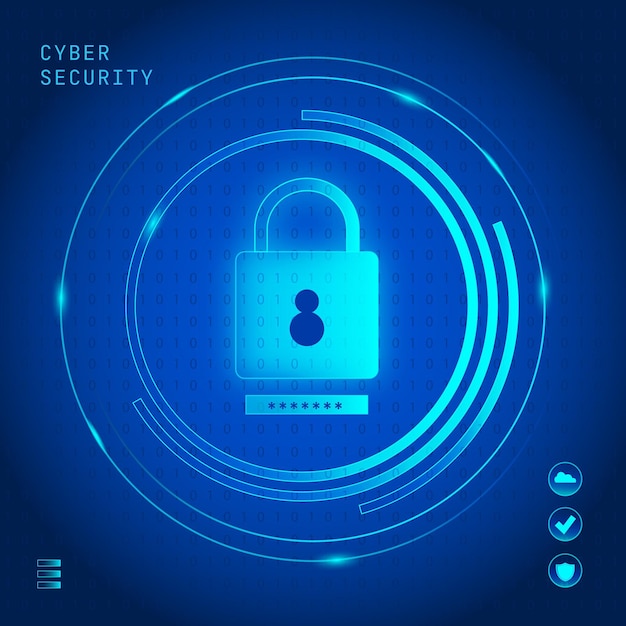 Free Vector cyber security concept with neon lock