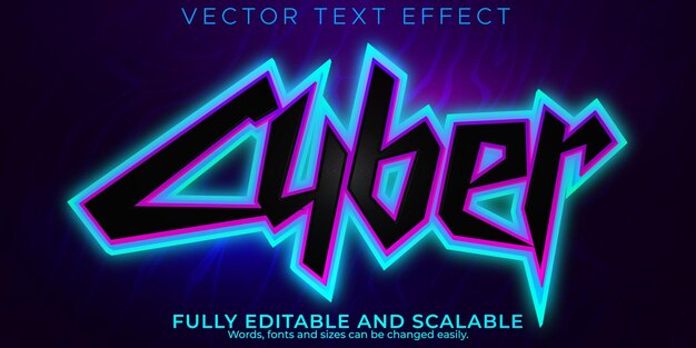 Cyber text effect, editable future and fiction font style