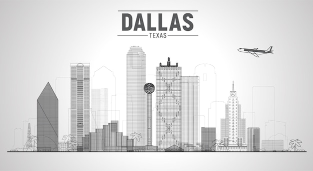 Dallas Texas Us city skyline vector illustration on white background Business travel and tourism concept with modern buildings Image for presentation banner web site