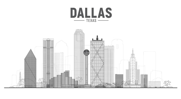 Free Vector dallas texas us city skyline vector illustration on white background business travel and tourism concept with modern buildings image for presentation banner web site