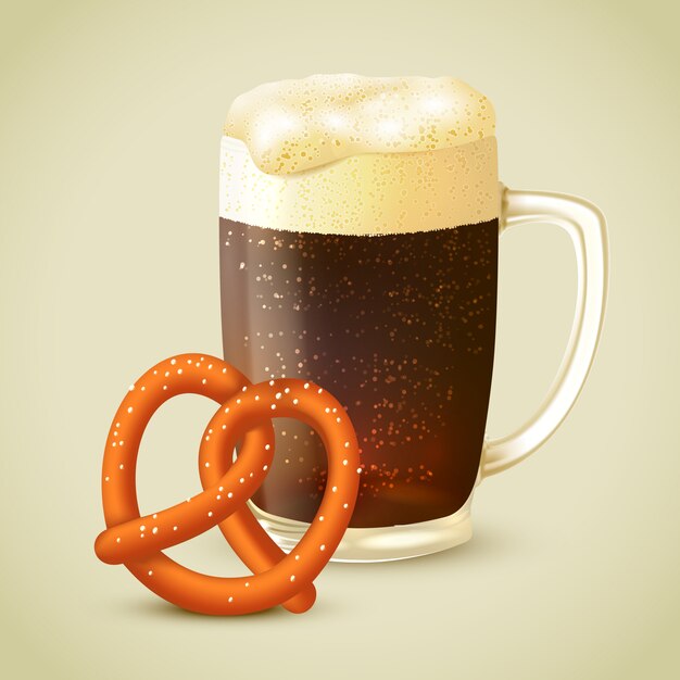 Dark beer and pretzel illustration