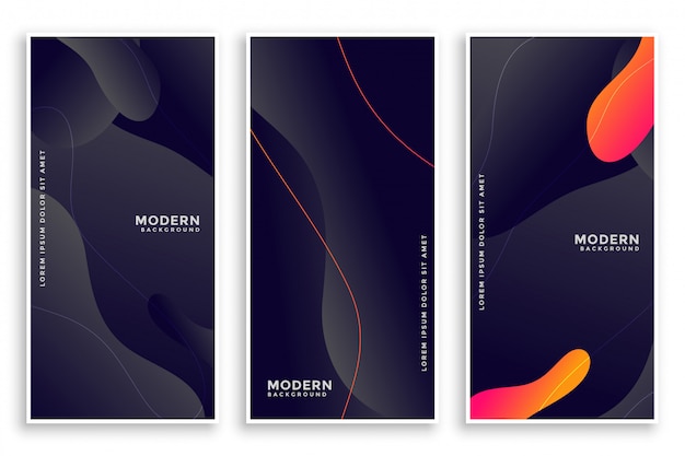 Free Vector dark fluid style abstract banners set of three