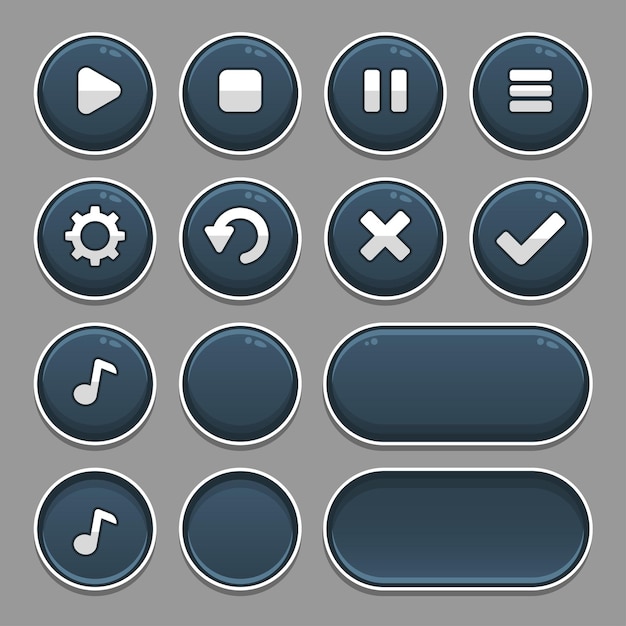 Free Vector dark set of game button elements and progress-bar, bright different forms buttons for games and app.