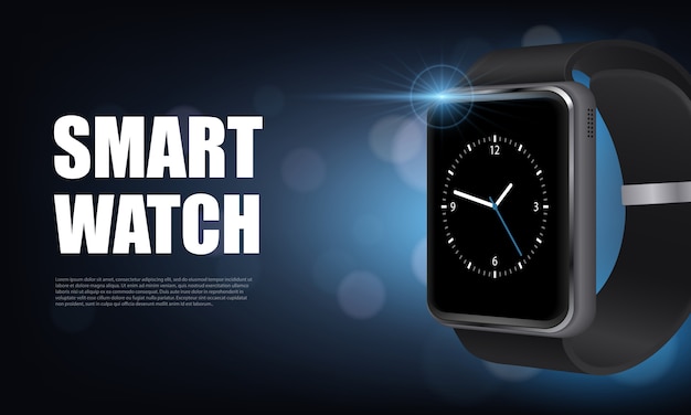 Dark style realistic smart watch horizontal banner with for advertising on site vector illustration