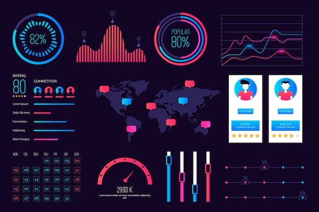 Free Vector dashboard element collection infographic template