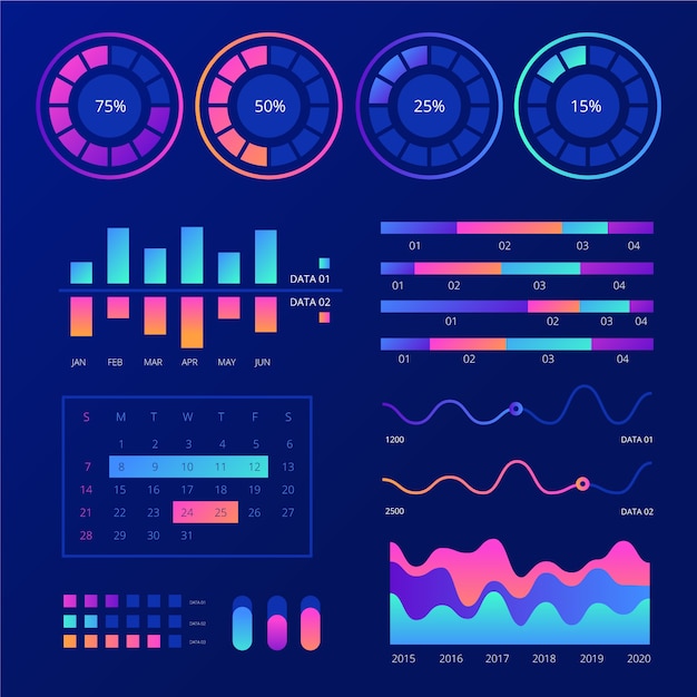 Free Vector dashboard infographic template element pack