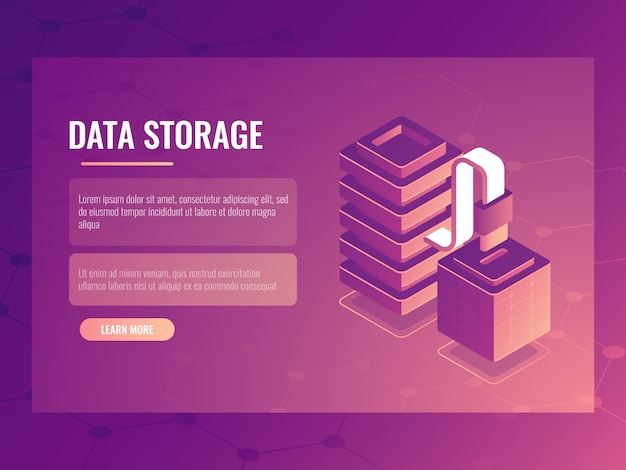 Free vector data connection and transmission isometric concept, server room, database access