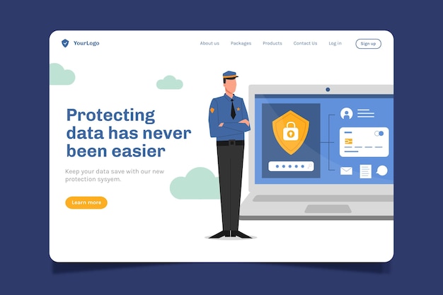 Free Vector data protection landing page