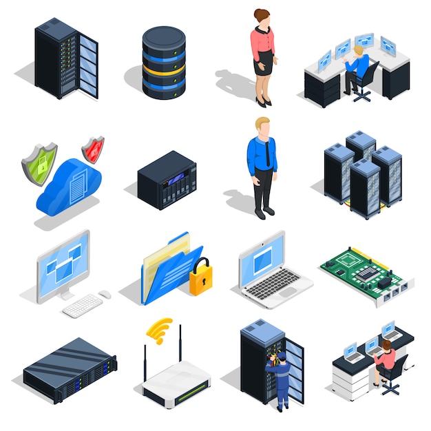 Free Vector datacenter elements icon set