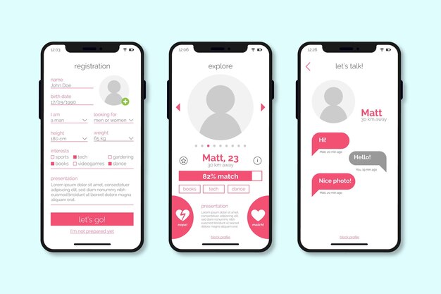 Dating app interface collection