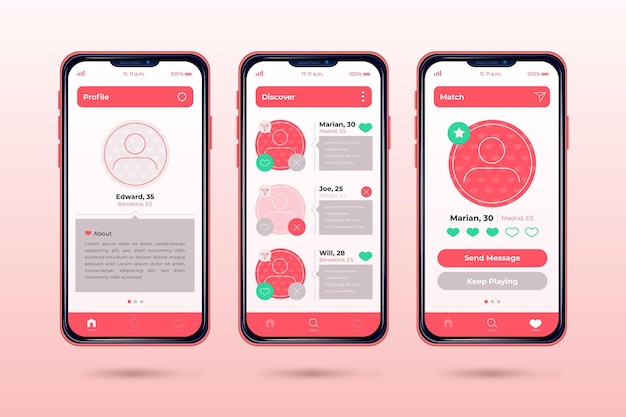 Free vector dating app interface concept