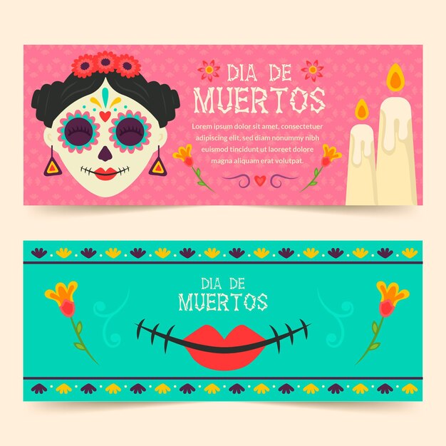 Free Vector day of the dead horizontal banners