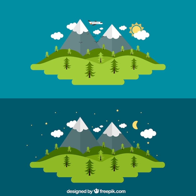 Free vector day and night of a rural landscape