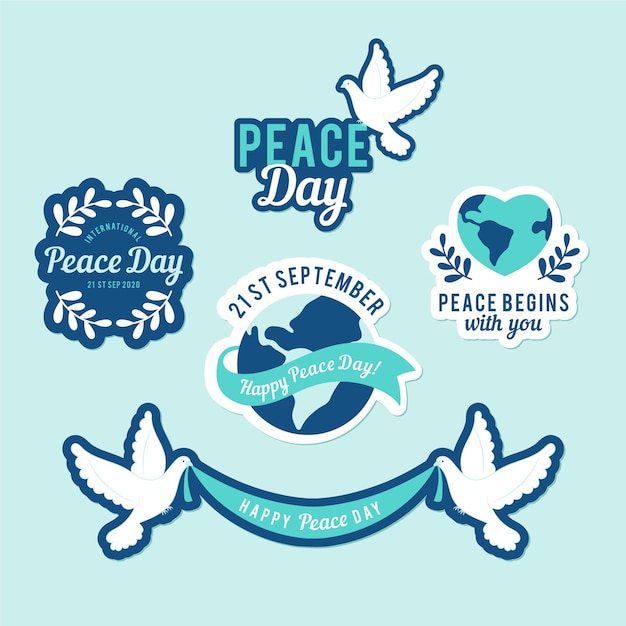 Free Vector day of peace pigeon label collection