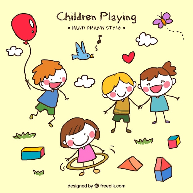 Free vector decorative children playing in hand-drawn style