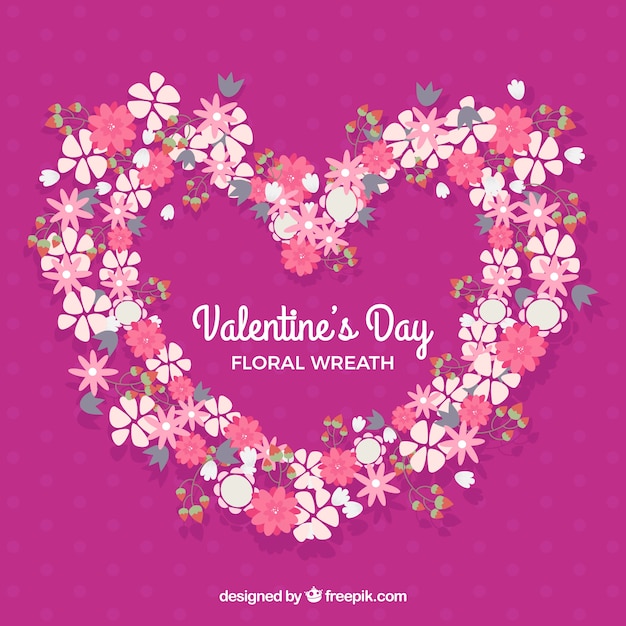 Free Vector decorative floral wreath in flat design for valentine's day