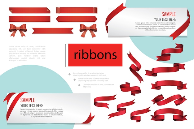 Free Vector decorative red blank ribbons composition 