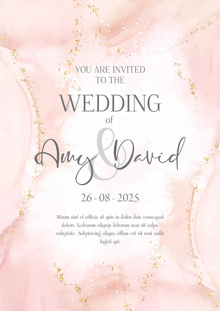 Decorative wedding invitation design with hand painted alcohol ink design