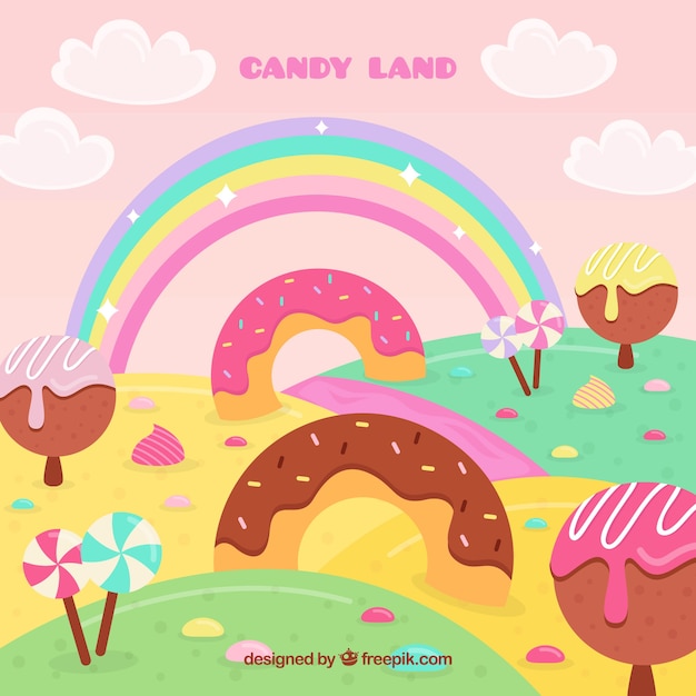 Free Vector delicious candy land background in flat style