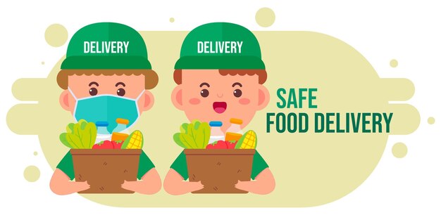 Free Vector delivery man carrying package box of grocery food and drink from store cartoon art illustration