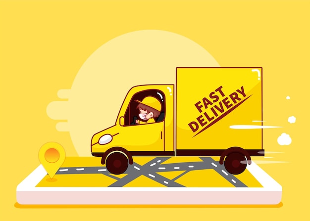 Free Vector delivery man driving on the way