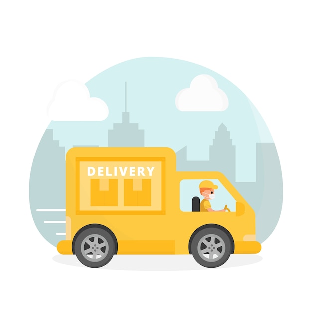 Free Vector delivery service guy driving van