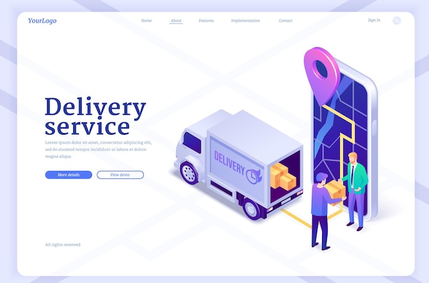 Delivery service isometric landing page shipping