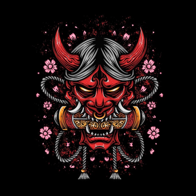 Free Vector demon red oni mask illustration