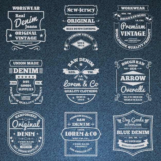 Free vector denim jeans typography logo emblems set