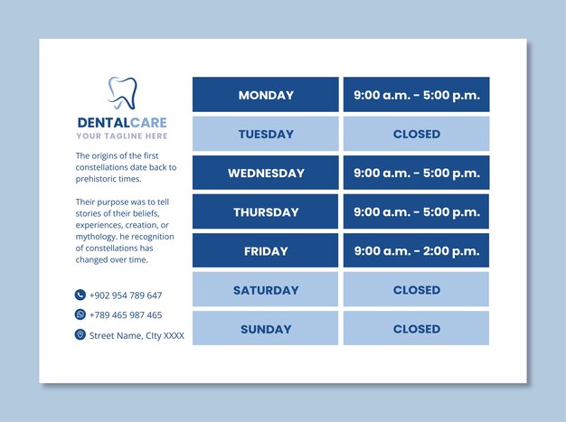 Dental care clinic schedule