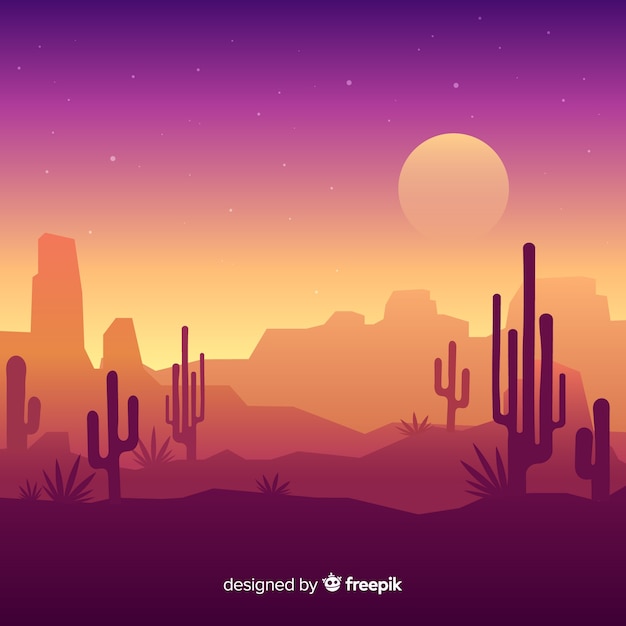 Desert landscape at night time