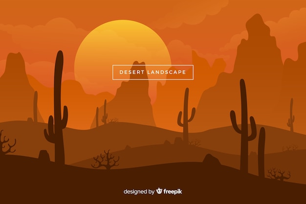 Free Vector desert landscape with sun and cacti