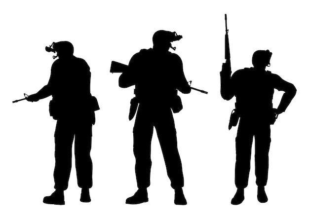 Free vector detailed silhouettes of soldiers on a white background