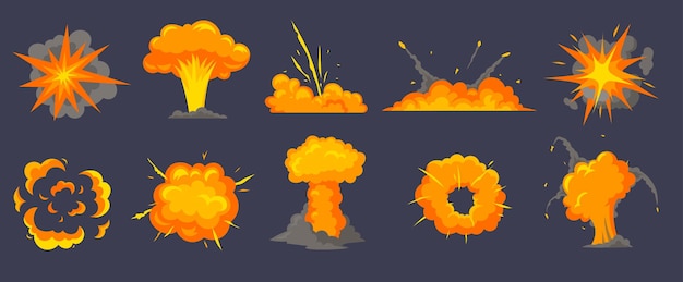 Free vector different explosions cartoon illustration